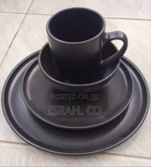 24 Pieces Set of Stoneware Ceramic Dinner Plates, Cups, Bowls Side