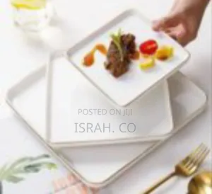 Elegant Square White Ceramic Dinner Plates With Gold Rim