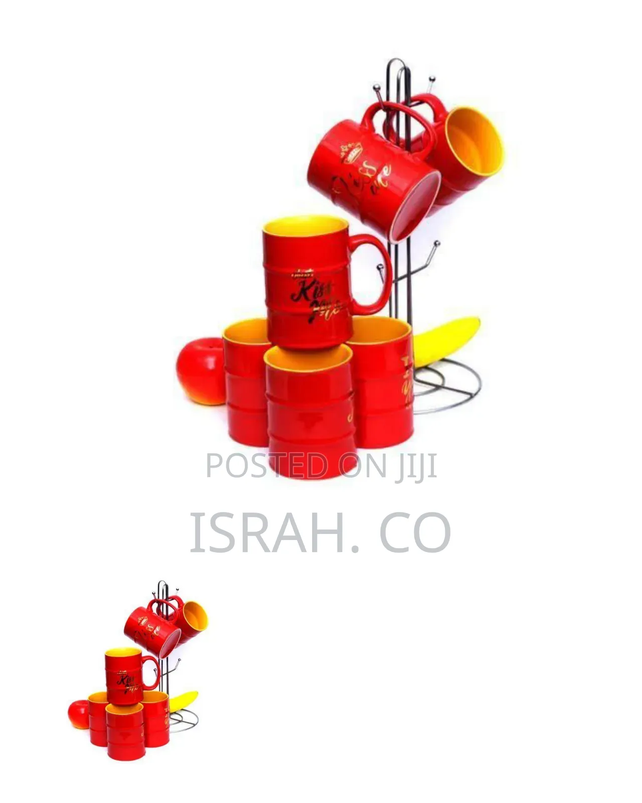 Novelty Barrel-Style Ceramic Mug Set With Metal Stand