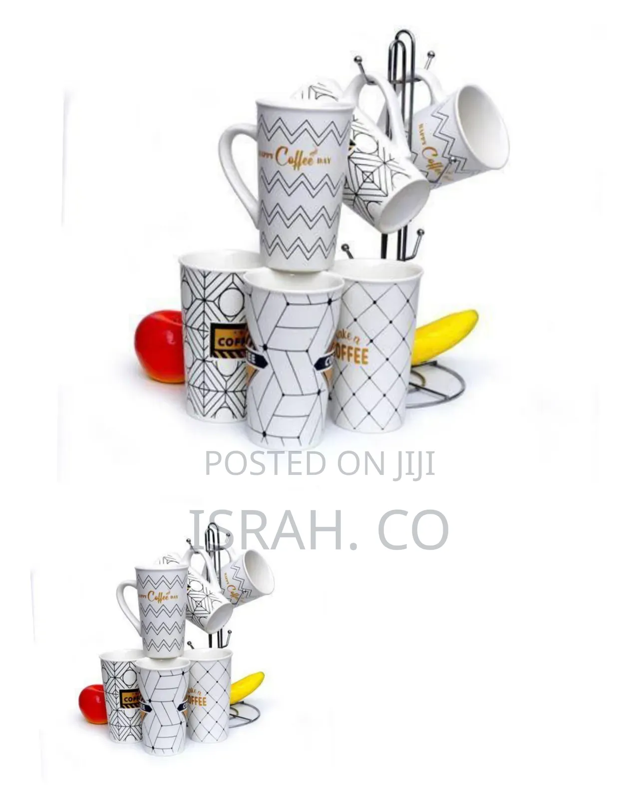 Elegant Ceramic Mug Set With Metal Storage Stand