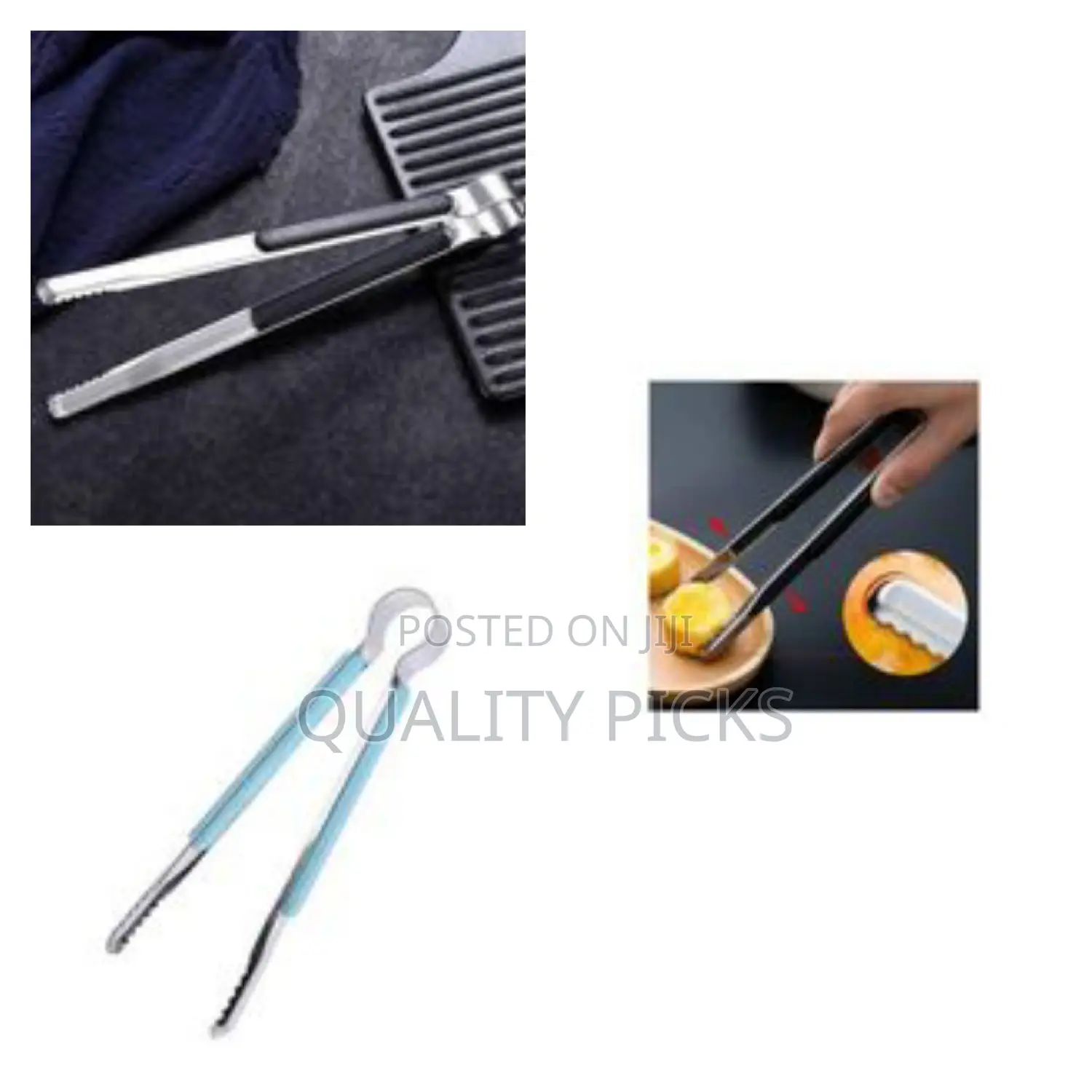 Insulated Handle Steel Tongs - Silver