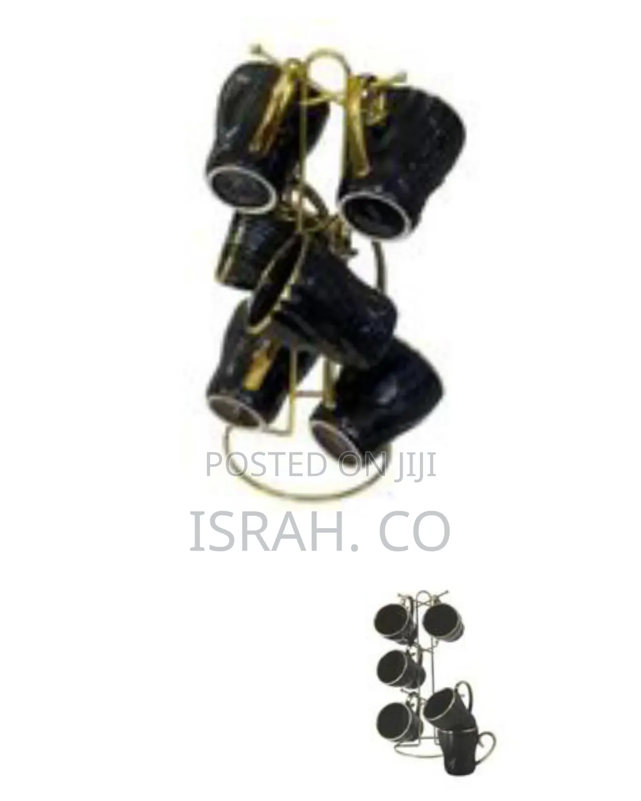 Elegant Black Gold Ripple Design Coffee/Tea Cup Set With Stand