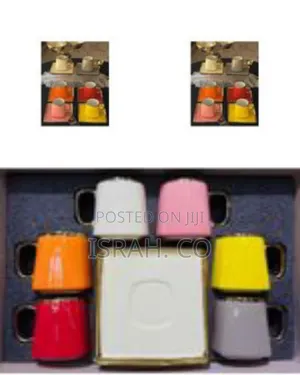 Vibrant Ceramic Coffee/Espresso Up Set With Serving Plate - Multicolor