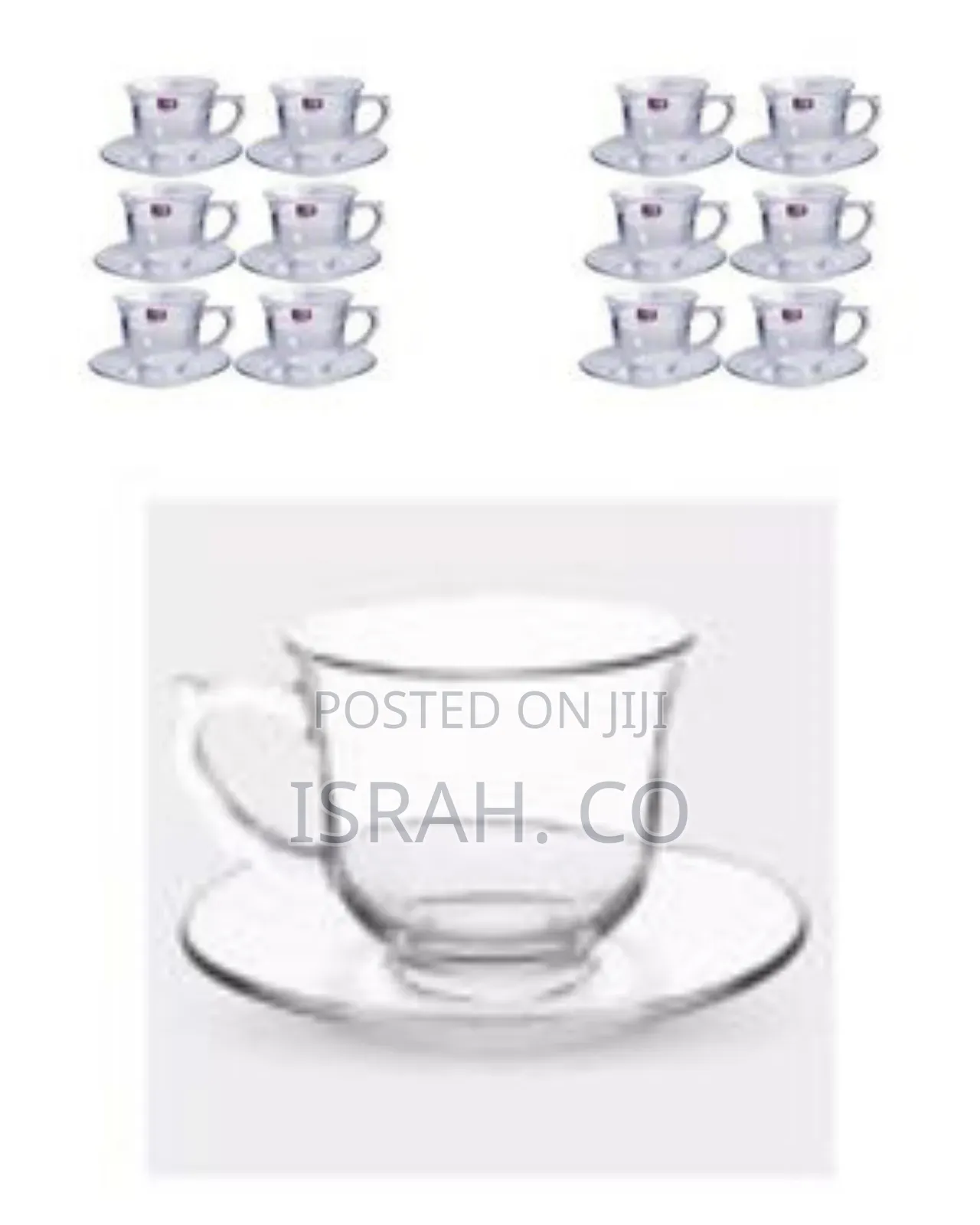 6-Piece Set of Elegant Clear Glass Tea or Coffee Cups With Matching