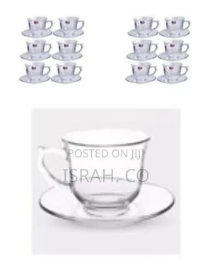 6-Piece Set of Elegant Clear Glass Tea or Coffee Cups With Matching