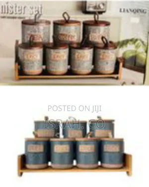 Ceramic Kitchen Canister and Spice Jar Set With Wooden Stand