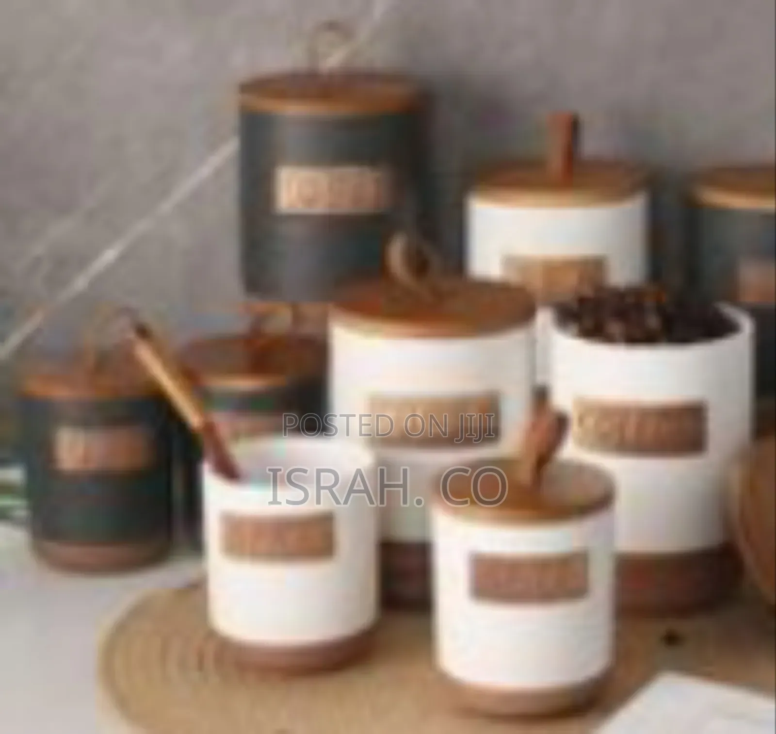 Ceramic Kitchen Canister and Spice Jar Set With Wooden Stand