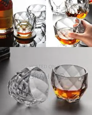 Set of 6 Elegant Faceted Glass Whiskey Tumblers / Drinking Glasses