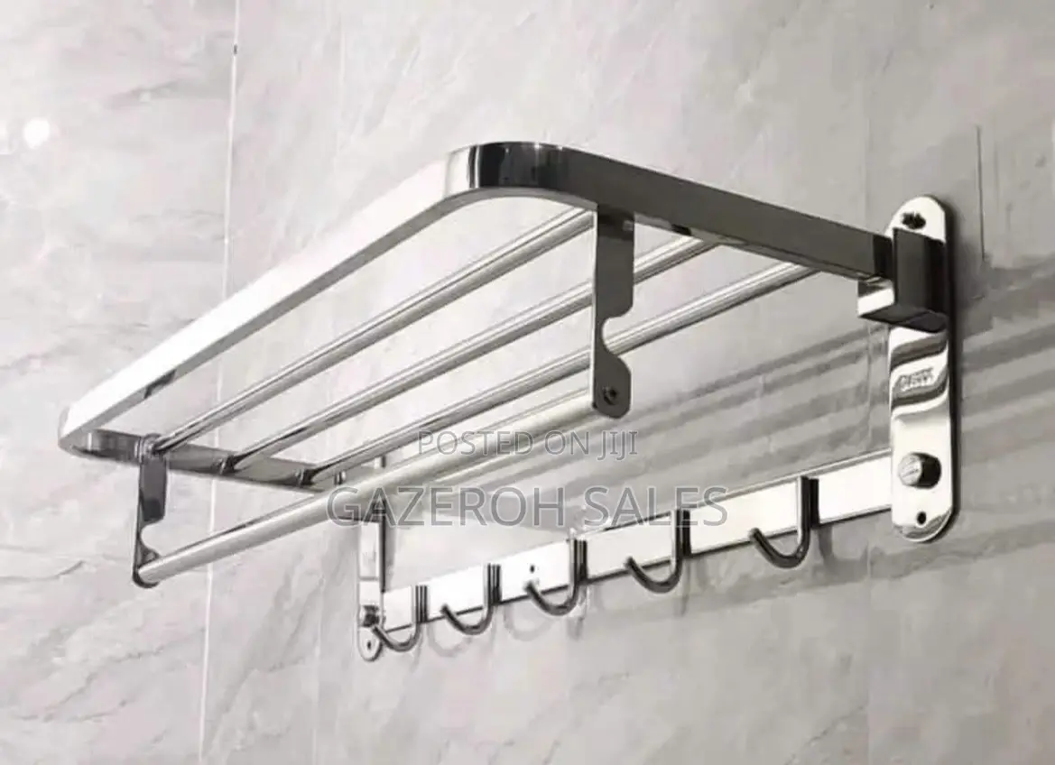 Premium Stainless Steel Bathroom Towel Rack With Hooks Shelf