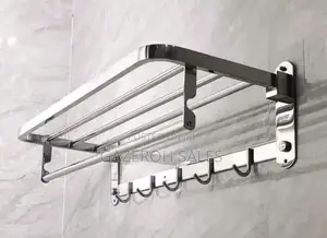 Premium Stainless Steel Bathroom Towel Rack With Hooks Shelf