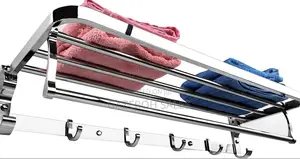 Premium Stainless Steel Bathroom Towel Rack With Hooks Shelf
