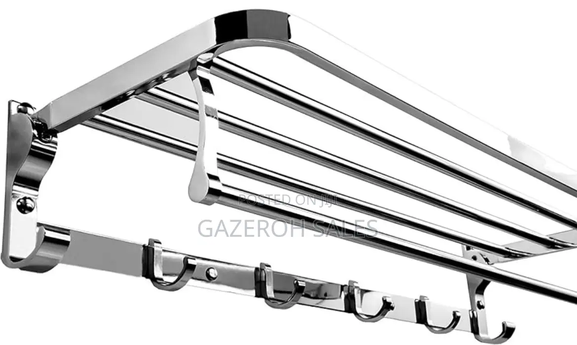 Premium Stainless Steel Bathroom Towel Rack With Hooks Shelf