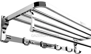 Premium Stainless Steel Bathroom Towel Rack With Hooks Shelf