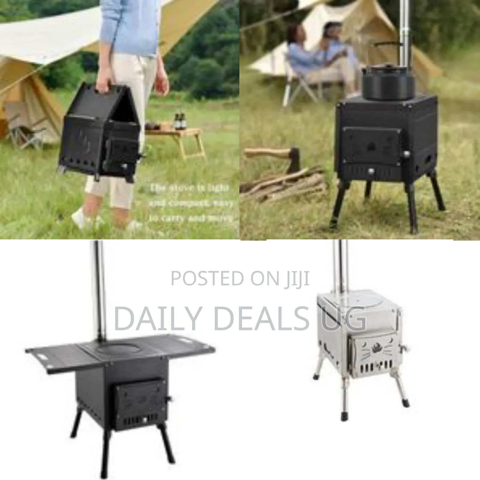 Portable Wood-Burning Stove With Side Tables - Multicolor