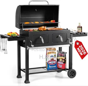 Barrel Charcoal Grill With Side Tables,
