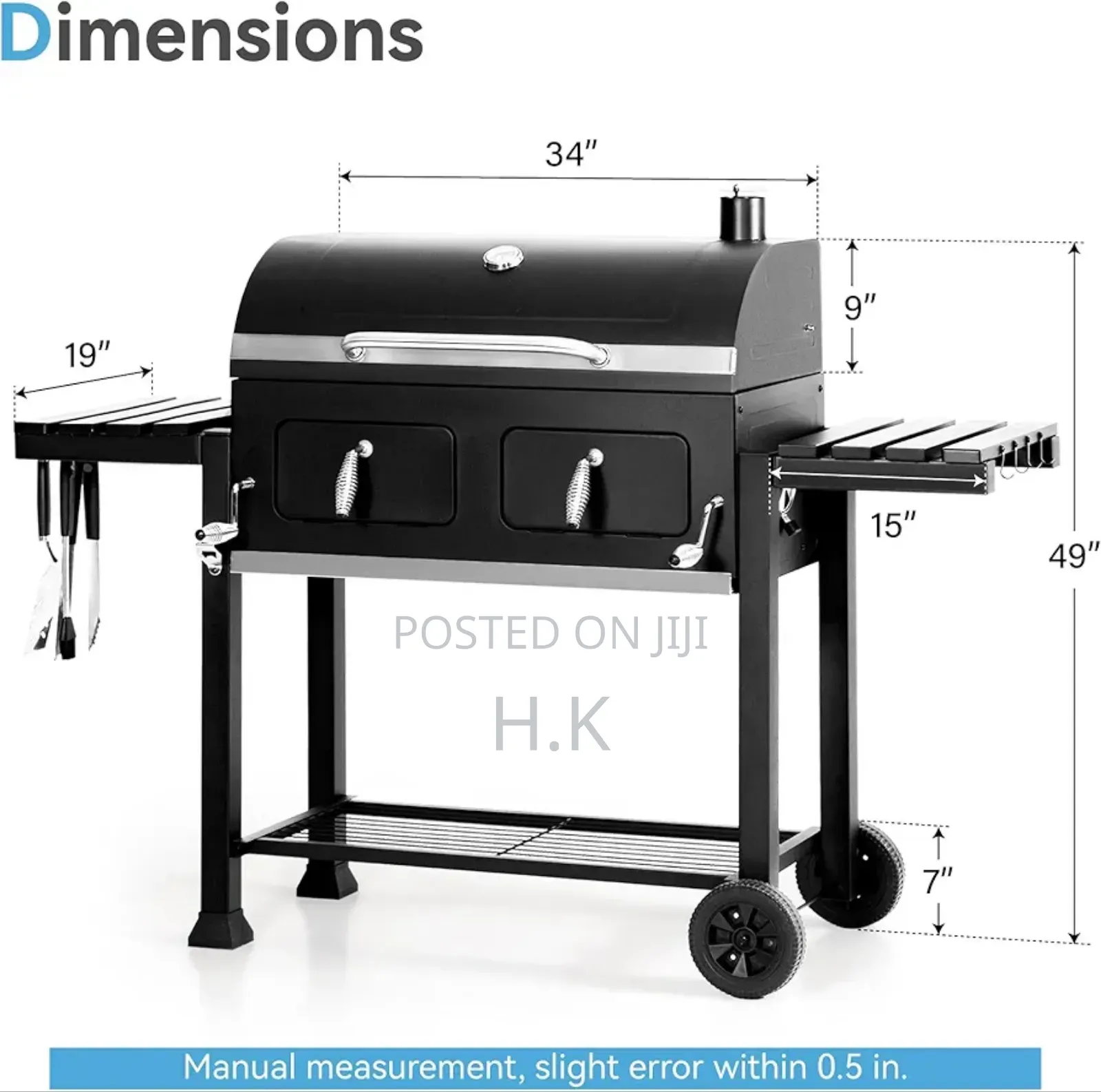 Barrel Charcoal Grill With Side Tables,