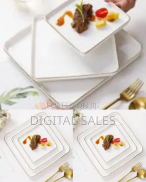 Elegant Square White Ceramic Dinner Plates With Gold Rim
