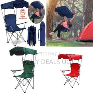Deluxe Folding Camping Chair With Retractable Canopy - Multicolor