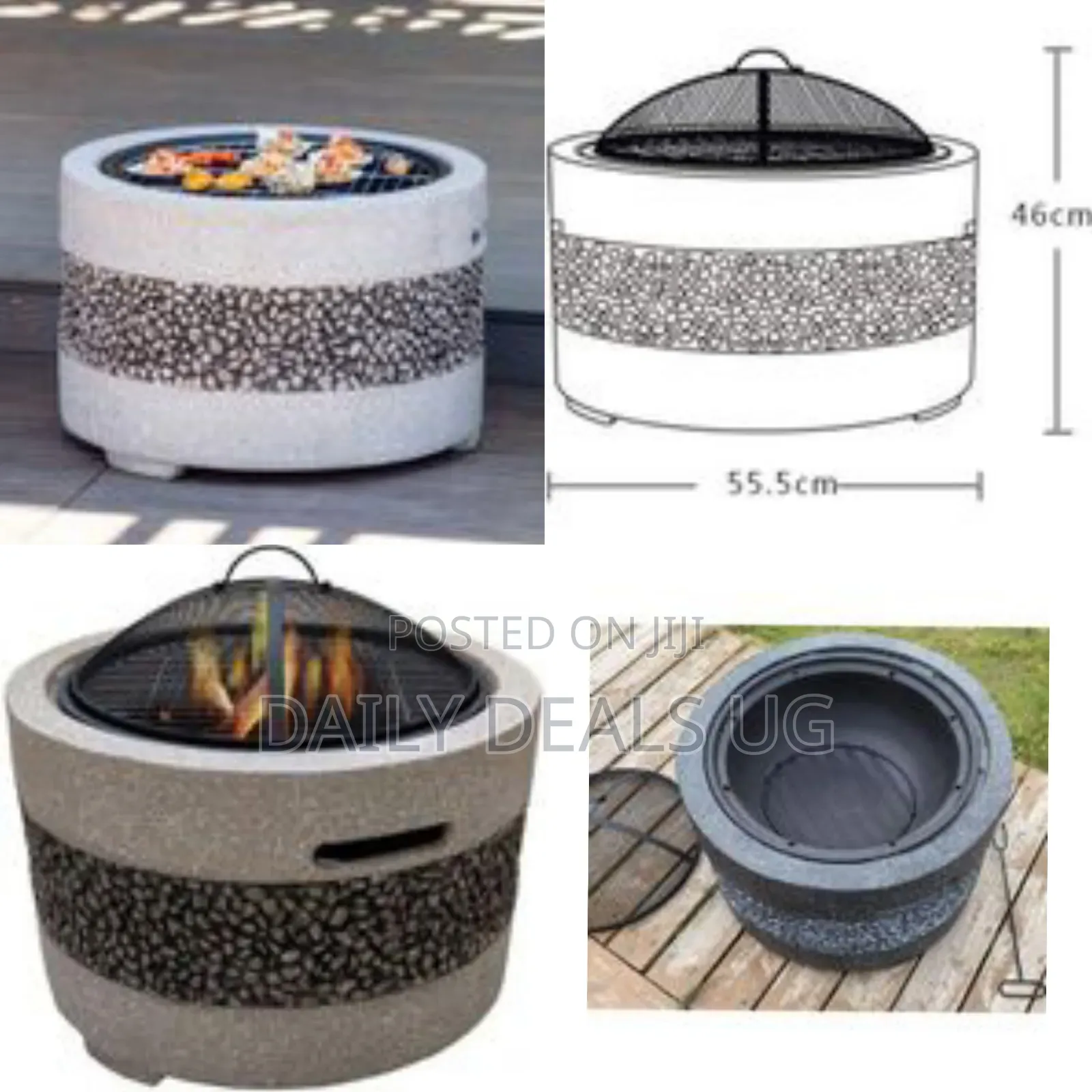 Rustic Stone-Textured Outdoor Fire Pit With Spark Screen Grate