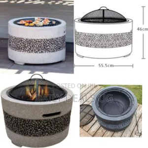 Rustic Stone-Textured Outdoor Fire Pit With Spark Screen Grate