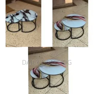 2-in-1 Modern Nesting Round Side Tables With Faux Marble Glass Top