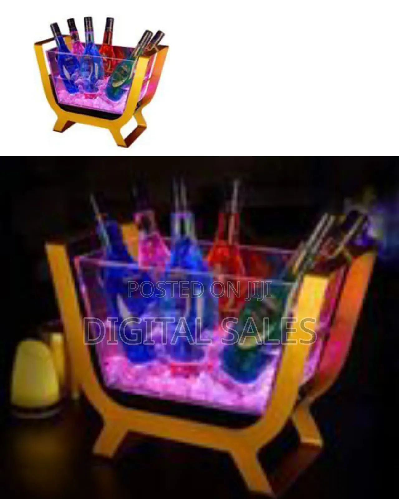 Opulent Gold-Framed Led Multi-Bottle Ice Bucket Chiller - Multicolor##