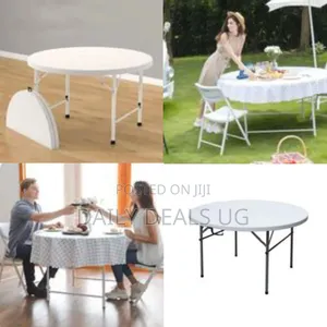 Versatile 4-Foot Round Bi-Fold Plastic Folding Table - Multicolor