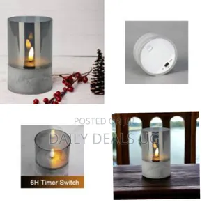 Modern Led Flameless Candle Lantern With Concrete Smoked Glass