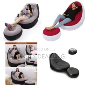 Comfort-Lux Inflatable Lounge Chair Ottoman Set With Cup Holder