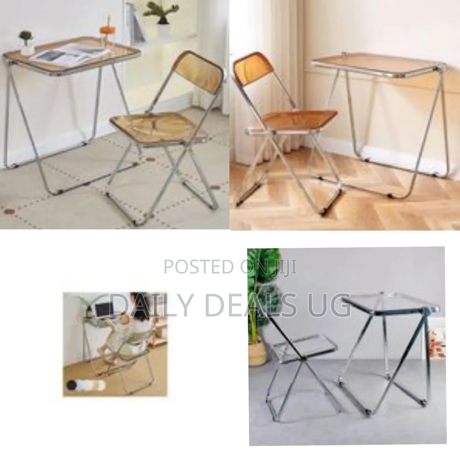 Modern Transparent Folding Desk Chair Set - Multicolor