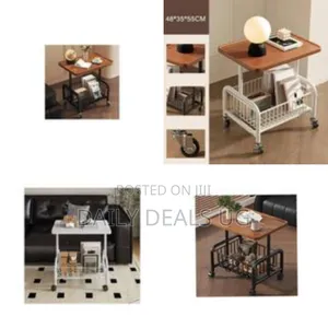 Modern C-Shaped Rolling End Table With Storage Basket - Multicolor