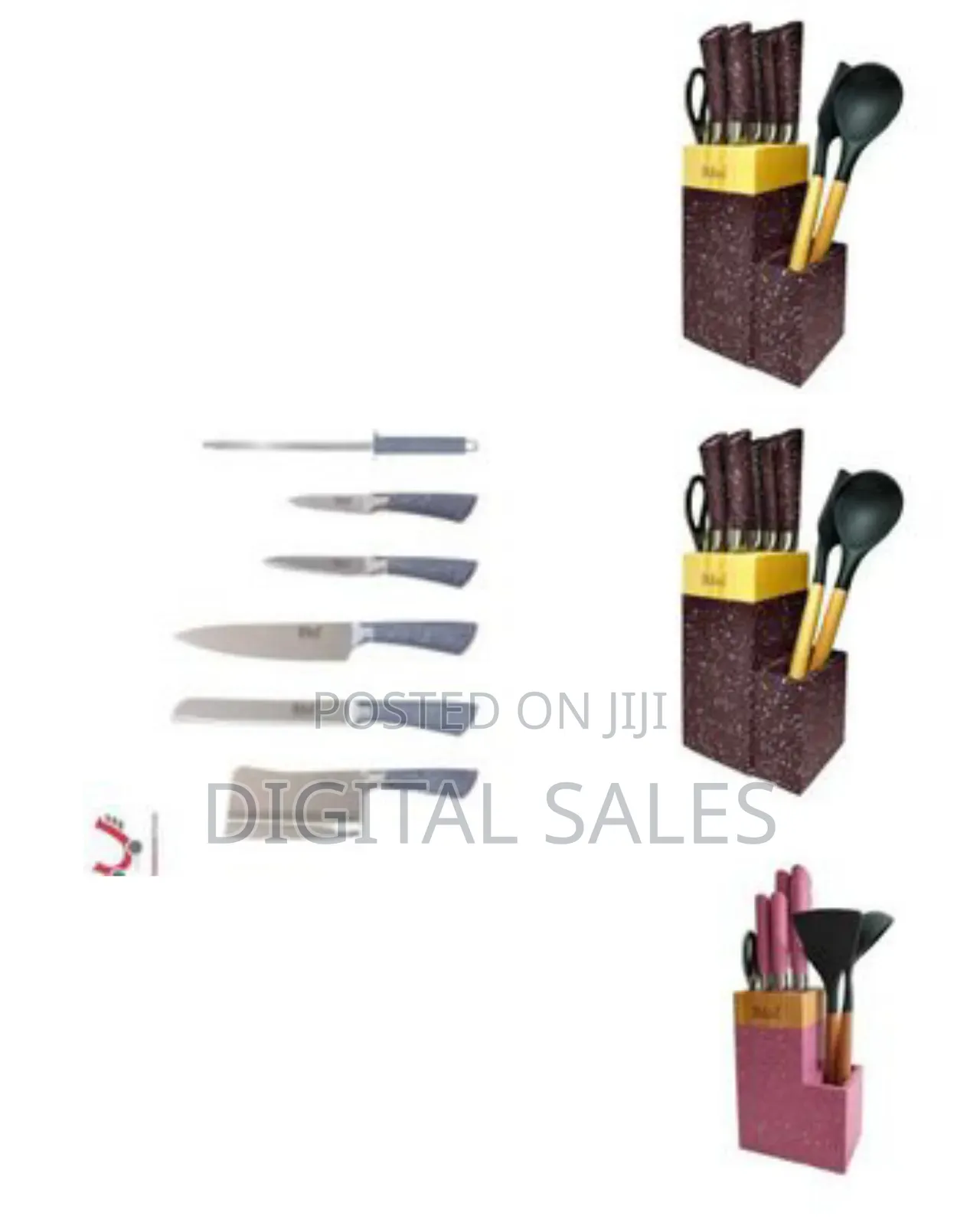 Elegant Kitchen Knife an Utensil Set With Storage Block - Multicolor##