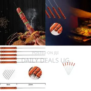 6-Piece Set of Stainless Steel Barbecue Skewers With Wooden Handles
