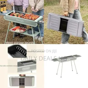 Slim Portable Charcoal Grill With Foldable Side Shelves - Multicolor