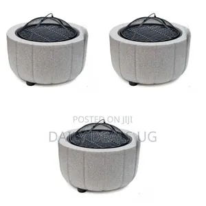 Compact Stone-Effect Outdoor Fire Pit With Grill Spark Screen