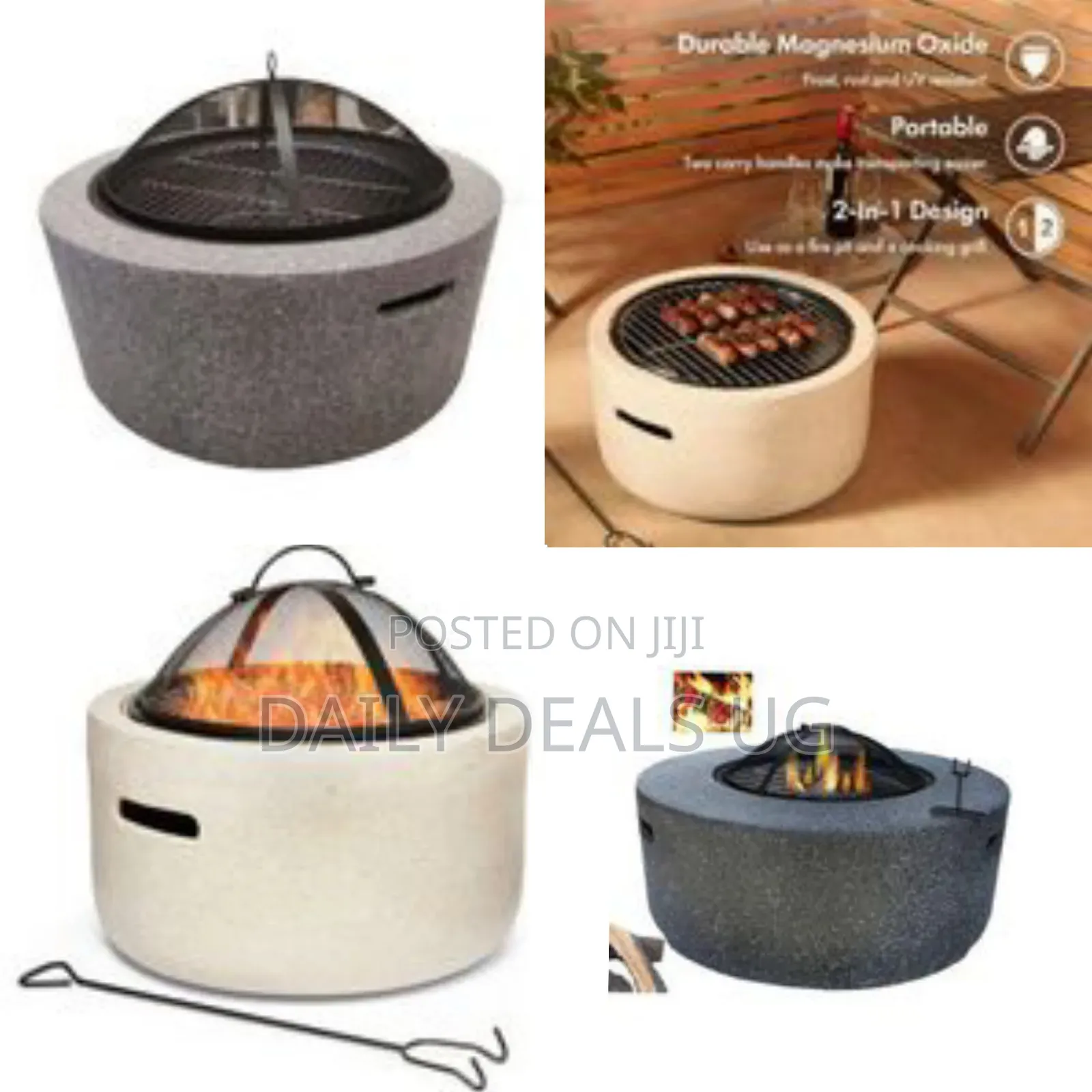 Round Outdoor Fire Pit With Cooking Grill - Multicolor