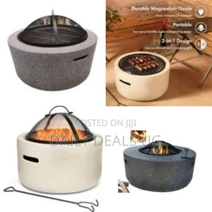 Round Outdoor Fire Pit With Cooking Grill - Multicolor
