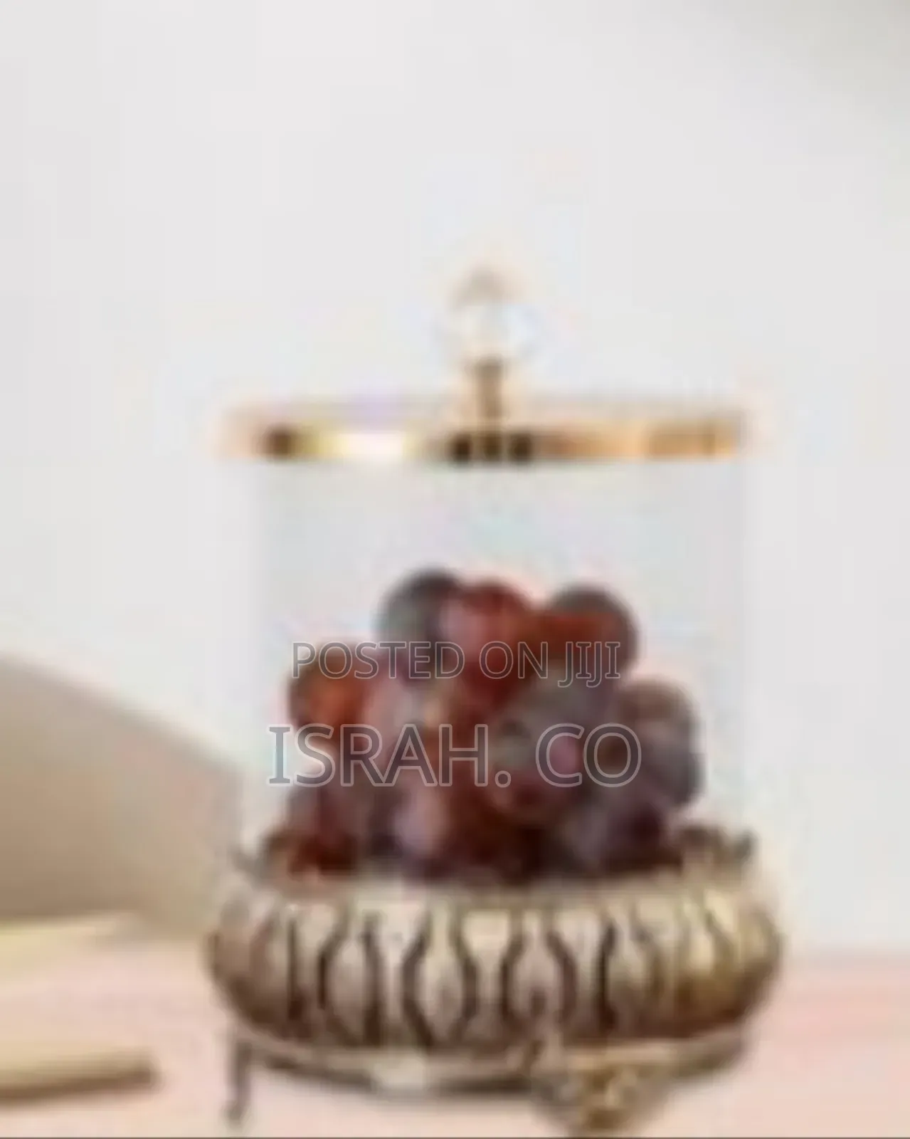 Elegant Glass Decorative Jar With Ornate Metallic Base - Multicolor