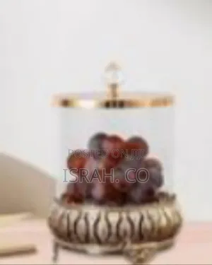 Elegant Glass Decorative Jar With Ornate Metallic Base - Multicolor