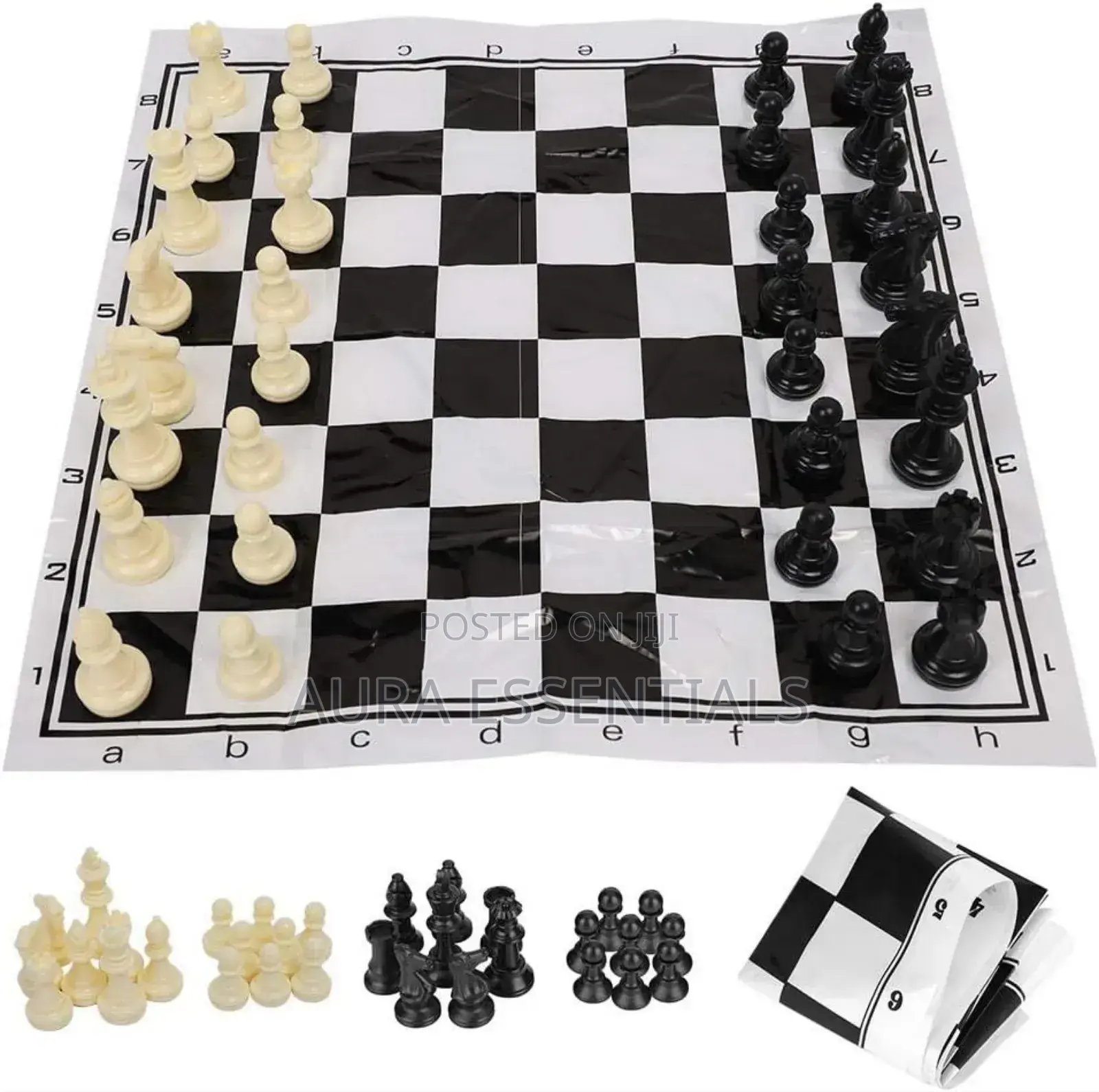 Portable Roll-Up Chess Set With Plastic Pieces