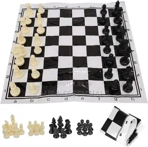 Portable Roll-Up Chess Set With Plastic Pieces