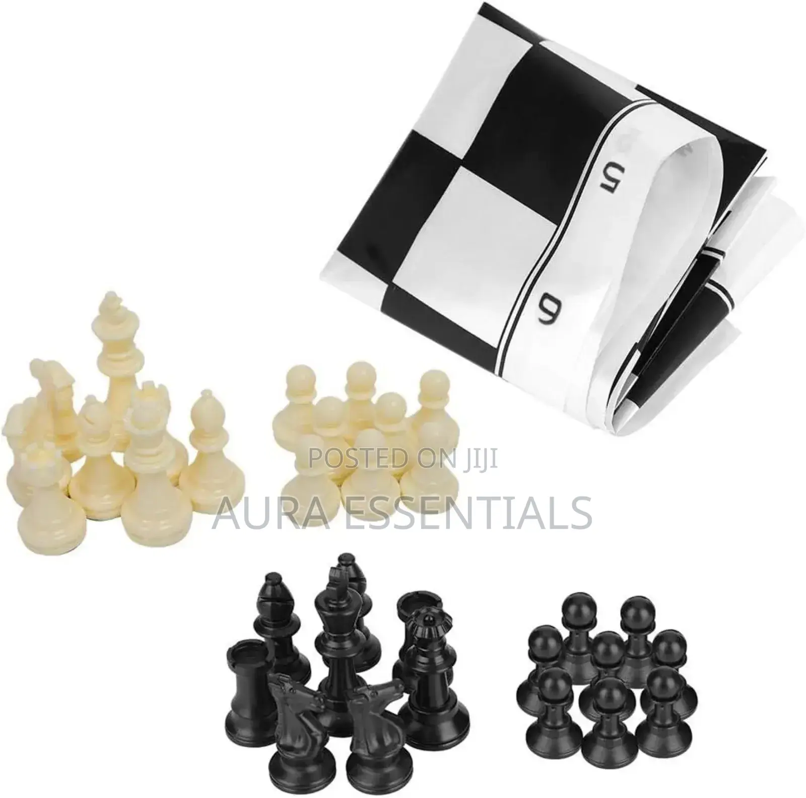 Portable Roll-Up Chess Set With Plastic Pieces