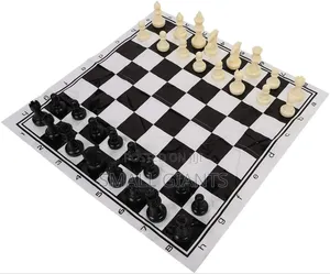 Portable Roll-Up Chess Set With Plastic Pieces.