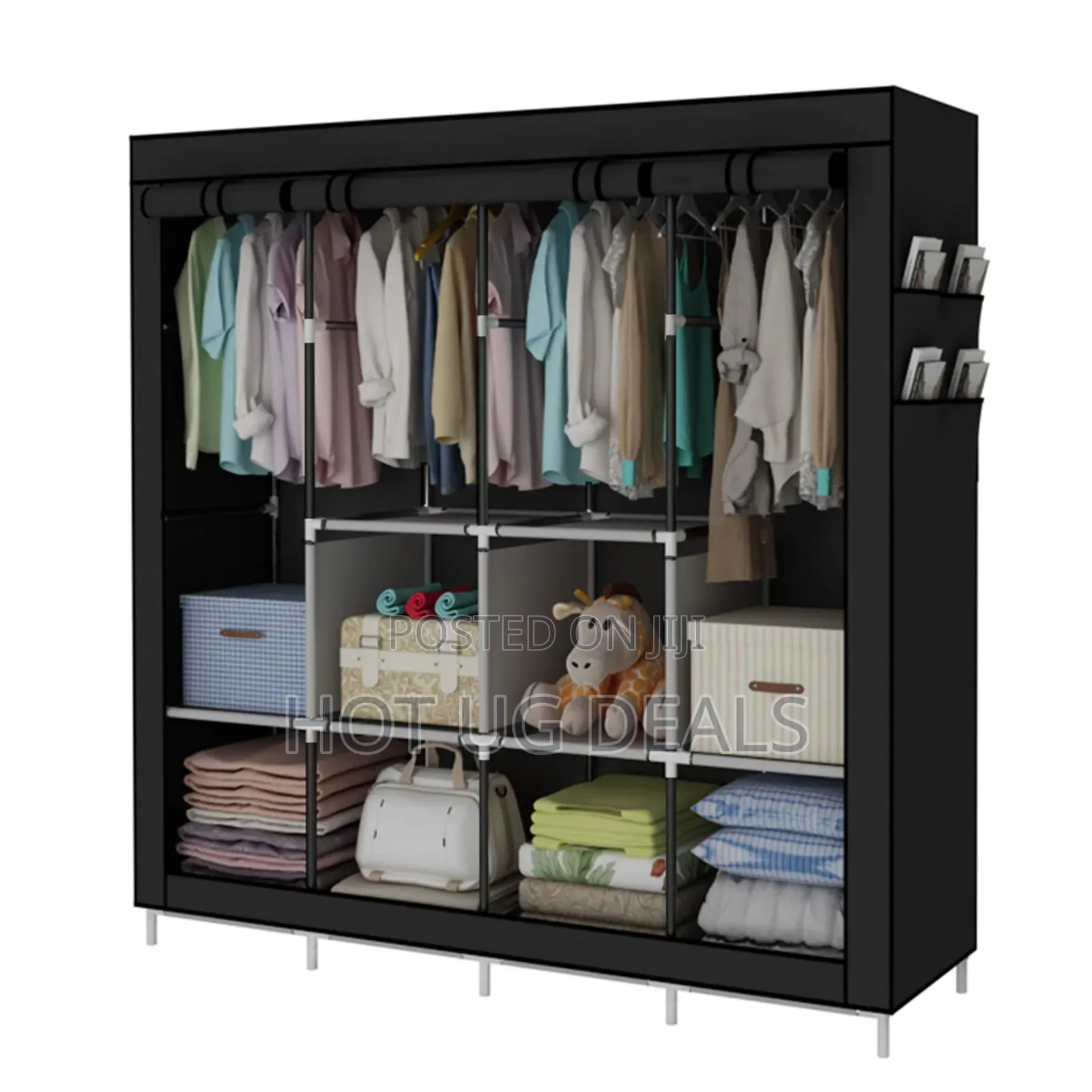 4 Column Metallic Cloth Wardrobe (Not Assembled) - Black