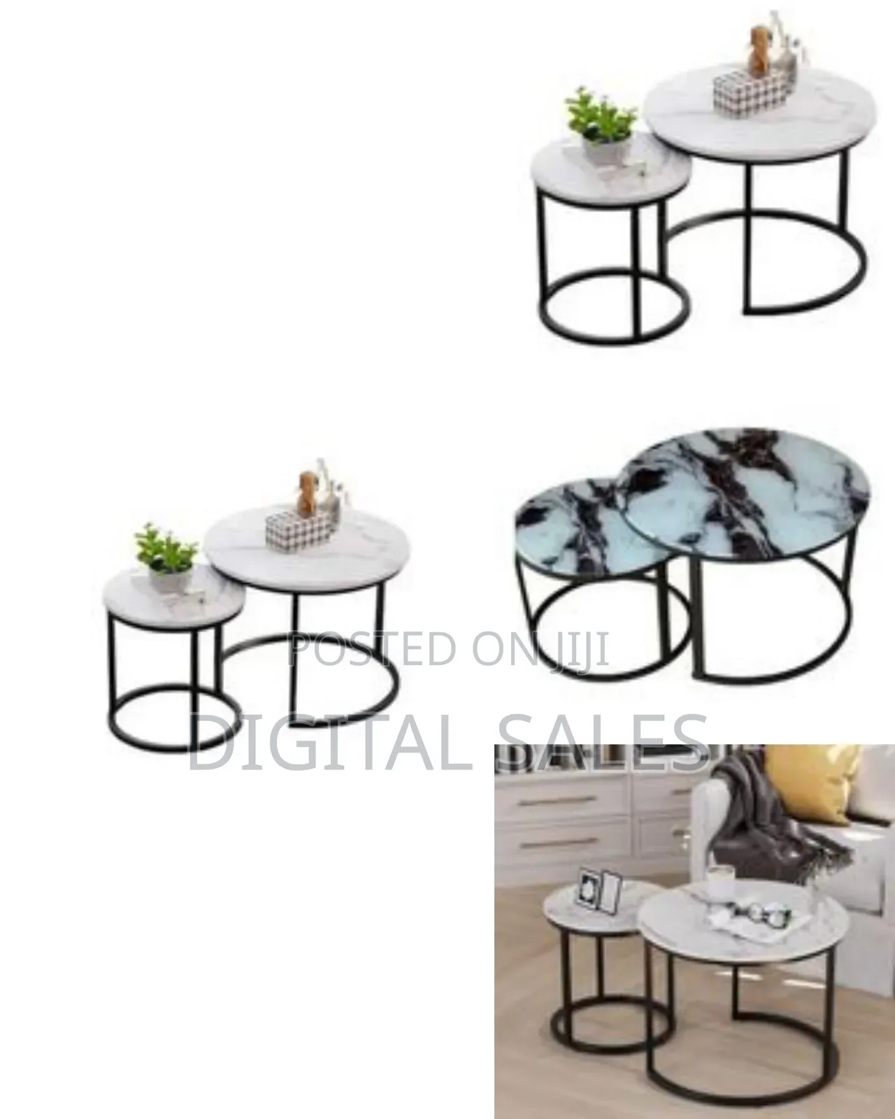 Modern Nesting Round Coffee/Side Tables (Faux Marble Top)