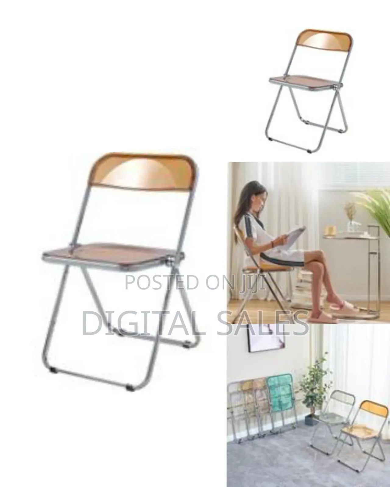 Modern Transparent Acrylic Folding Chair With Chrome Frame
