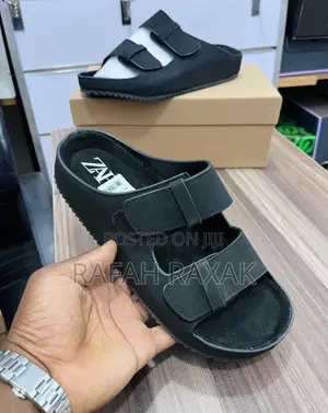 Men’S Black Zara Double Strap Leather Sandals