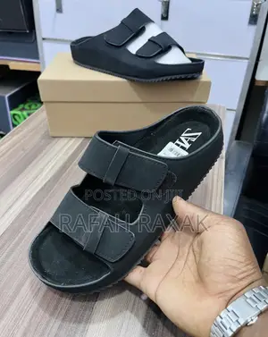 Men’S Black Zara Double Strap Leather Sandals