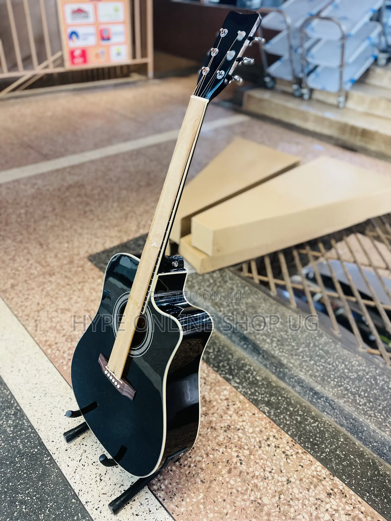 Pure Black Electric Powered Acoustic Guitar
