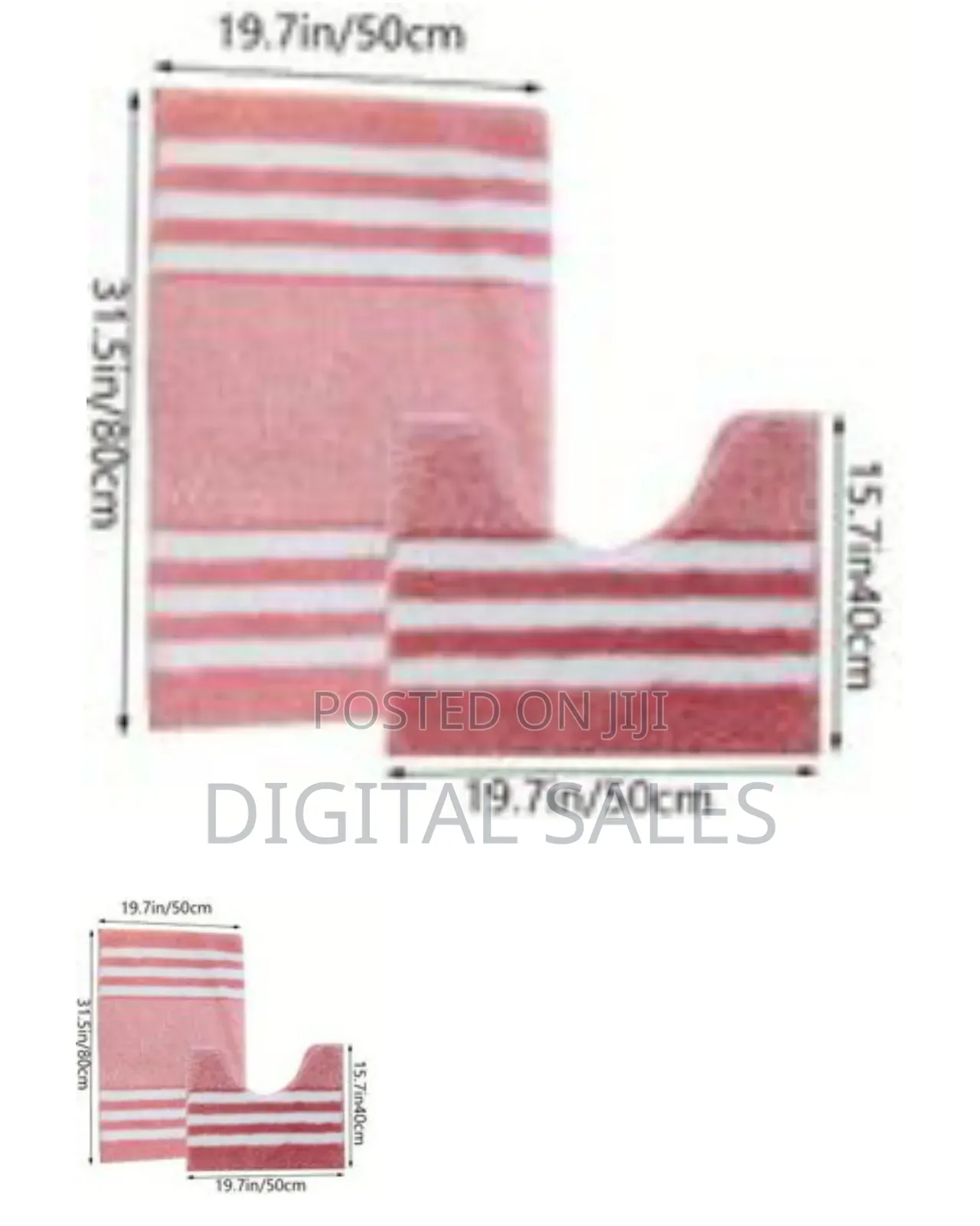 Comfortable Striped Two-Piece Bathroom Mat and Contour Rug Set